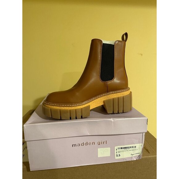 Madden Girl Women's Pheobee Leather Chelsea Boot In Cognac Paris Size 5.5 - Picture 8 of 8